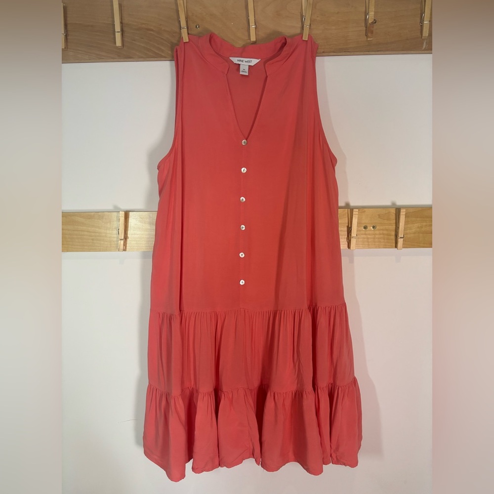 Nine West Coral Sleeveless A Lind Midi Dress V Neck